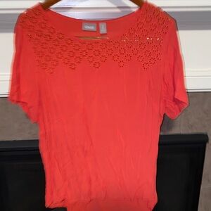 Chico's Women’s Coral Colored Short Sleeve Top.